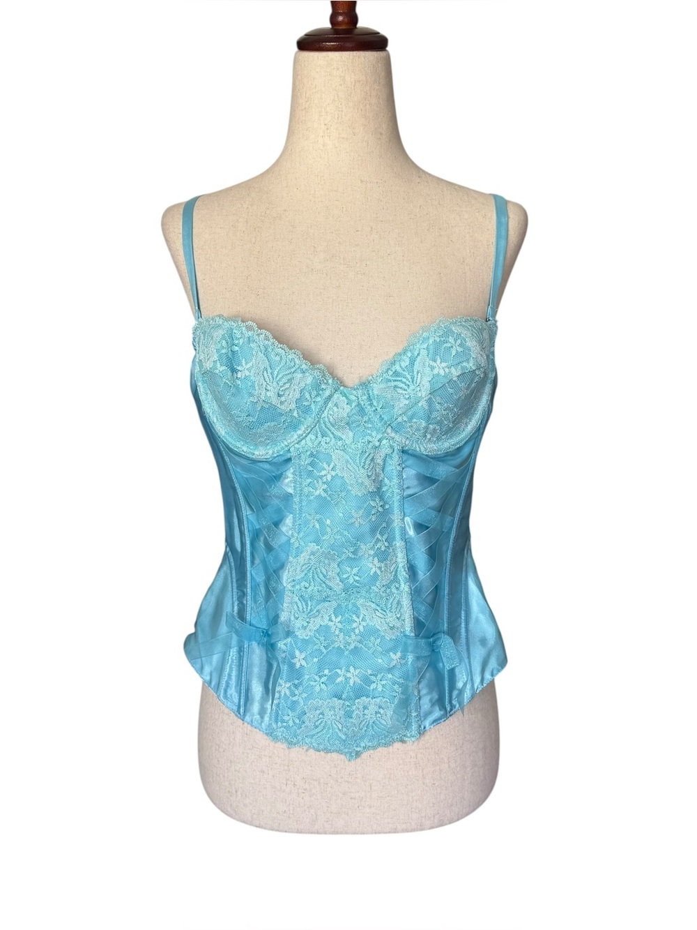 Fredricks of Hollywood Blue Corset Ribbon Detail size 36 Y2K Lingerie